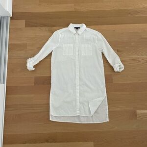White Linen/Cotton Blend Shirt Dress